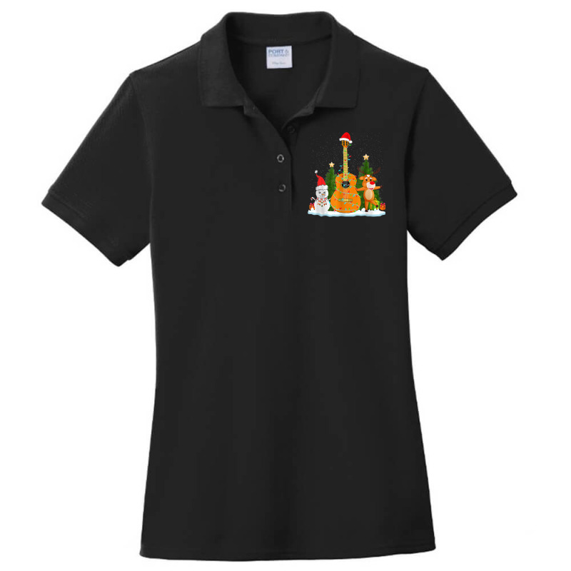 Guitar Christmas Lights Reindeer Snowman Family Matching Ladies Polo Shirt by August | Artistshot