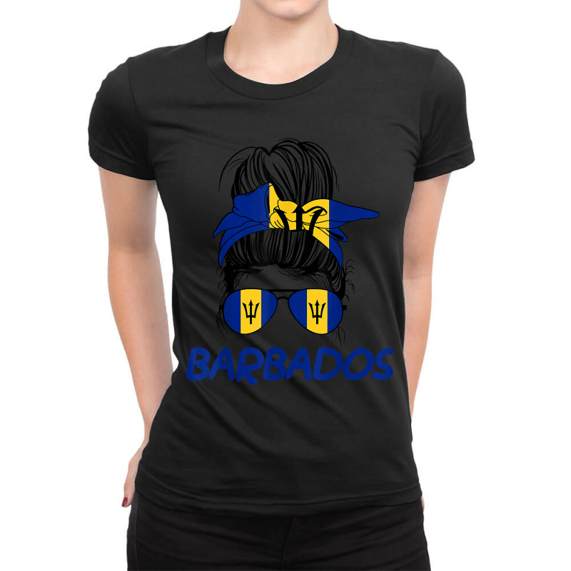 Barbados Girl Messy Bun, Barbados Flag Barbadian Women Ladies Fitted T-Shirt by pennyWelborn | Artistshot