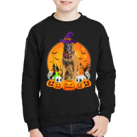 Scary Pumpkin Skull Witch Belgian Malinois Dog Halloween Youth Sweatshirt | Artistshot