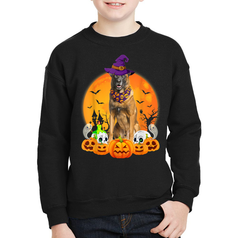 Scary Pumpkin Skull Witch Belgian Malinois Dog Halloween Youth Sweatshirt by Complete | Artistshot