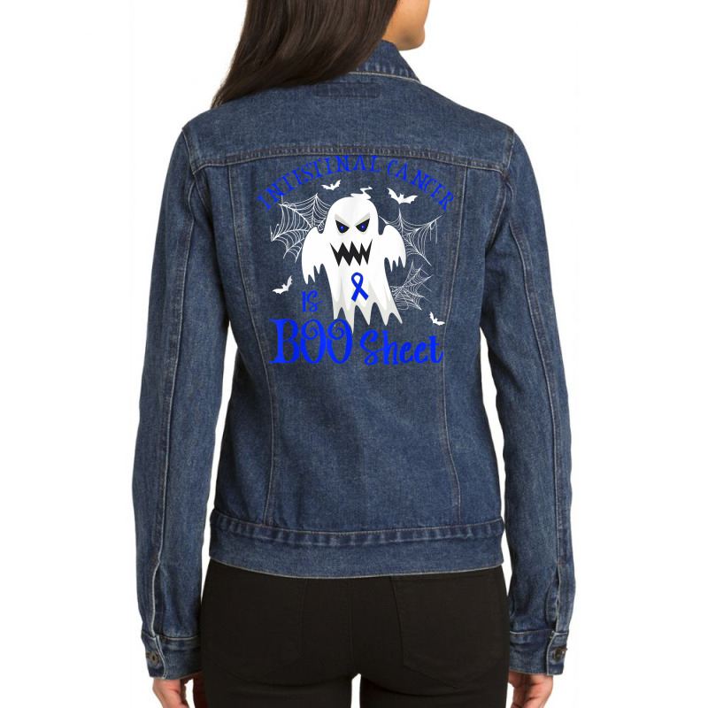 Intestinal Cancer Is Boo Sheet Blue Ribbon Halloween Ladies Denim Jacket by Bewitch | Artistshot