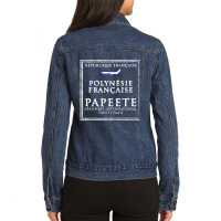 Papeete Tahiti Passport Stamp Vacation Travel Ladies Denim Jacket | Artistshot