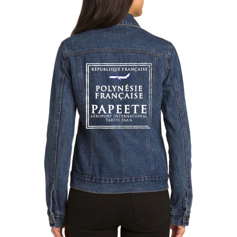 Papeete Tahiti Passport Stamp Vacation Travel Ladies Denim Jacket by Kosdapen517 | Artistshot