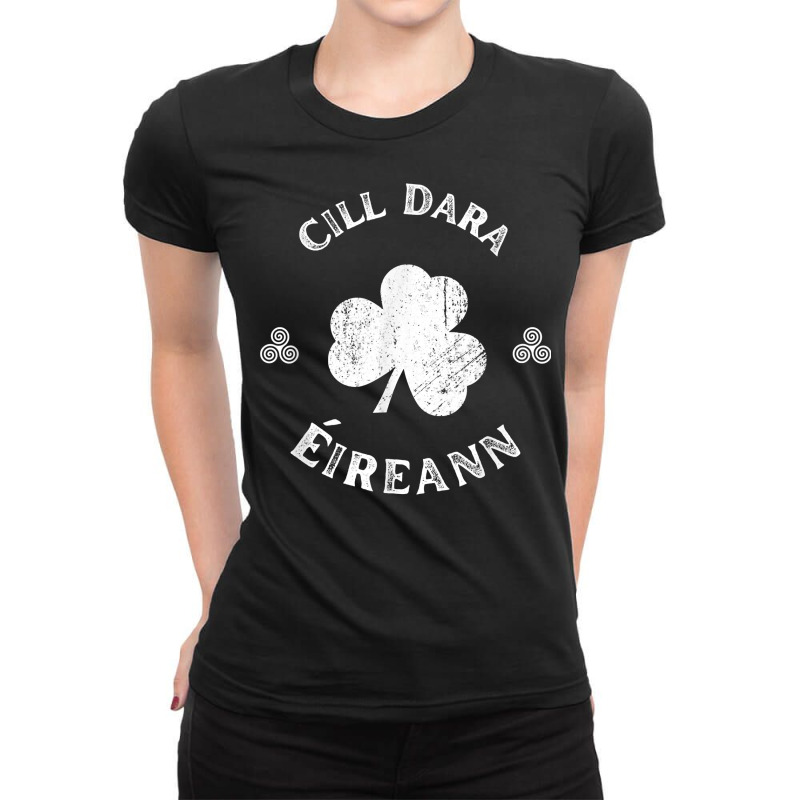 Cill Dara Kildare Gaelic Football Hurling Shamrock Vintage T Shirt Ladies Fitted T-Shirt by cm-arts | Artistshot