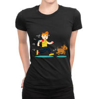 Cartoon Running With Dog T Shirt Ladies Fitted T-shirt | Artistshot