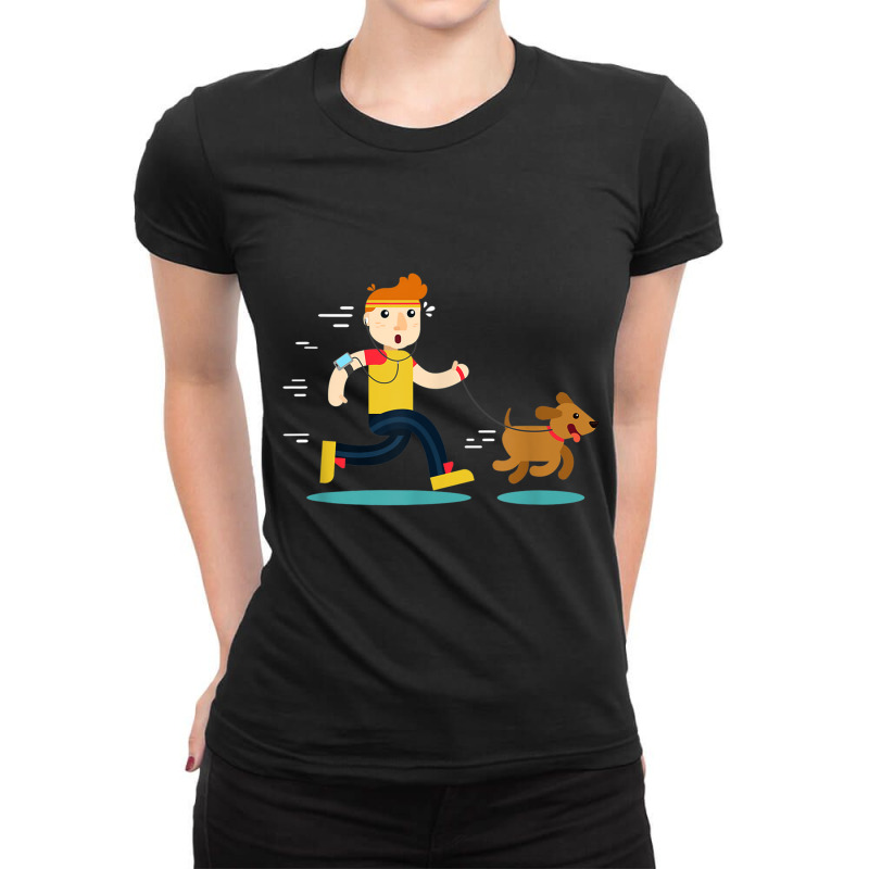 Cartoon Running With Dog T Shirt Ladies Fitted T-Shirt by cm-arts | Artistshot