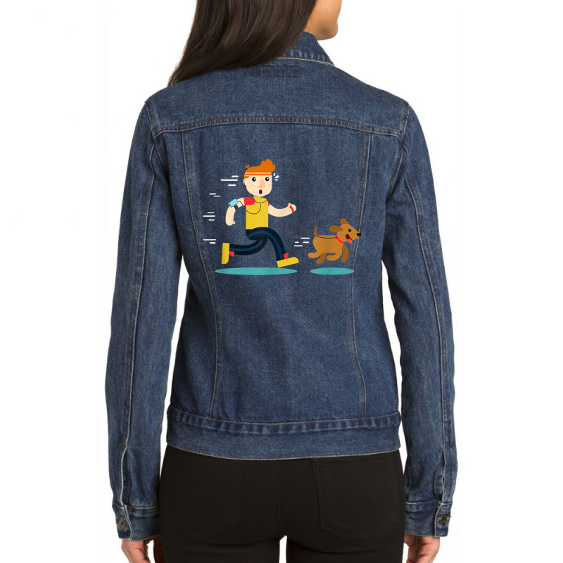 Cartoon Running With Dog T Shirt Ladies Denim Jacket by cm-arts | Artistshot