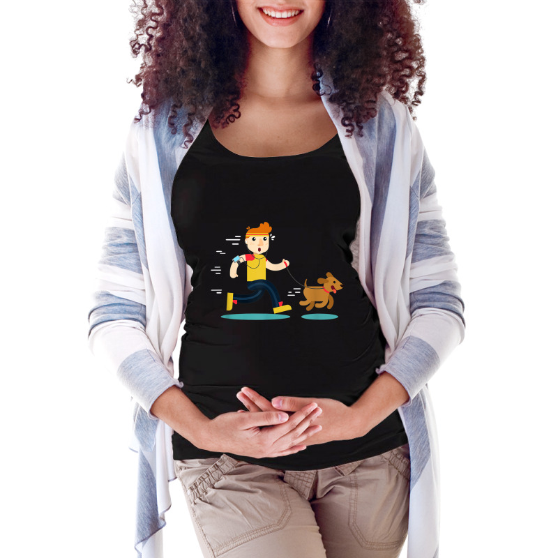 Cartoon Running With Dog T Shirt Maternity Scoop Neck T-shirt by cm-arts | Artistshot