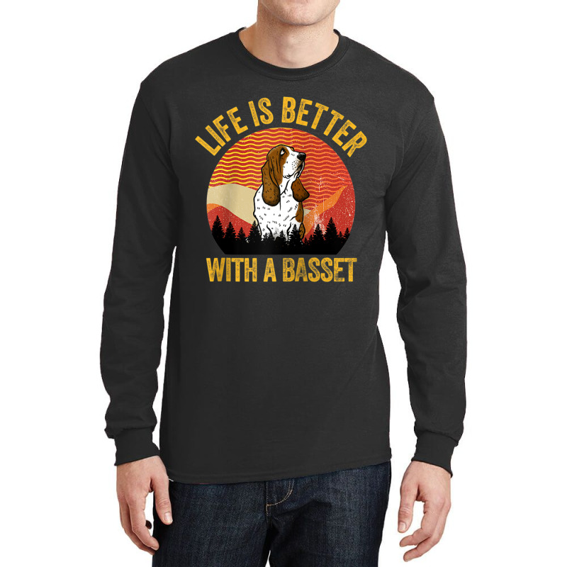 Life Is Better With A Basset Retro Wavy Lines Raglan Baseball Tee Long Sleeve Shirts | Artistshot