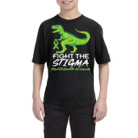 Fight Stigma Mental Health Awareness Lime Green Dinosaur T Shirt Youth Tee | Artistshot