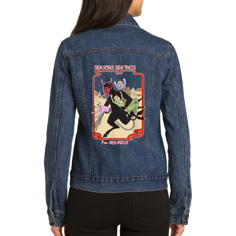 Seasons Beatings From Krampus Christmas Ladies Denim Jacket by rayhenault | Artistshot