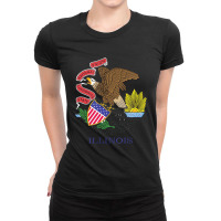 Illinois State Flag Us State Flag, Illini Ladies Fitted T-shirt | Artistshot