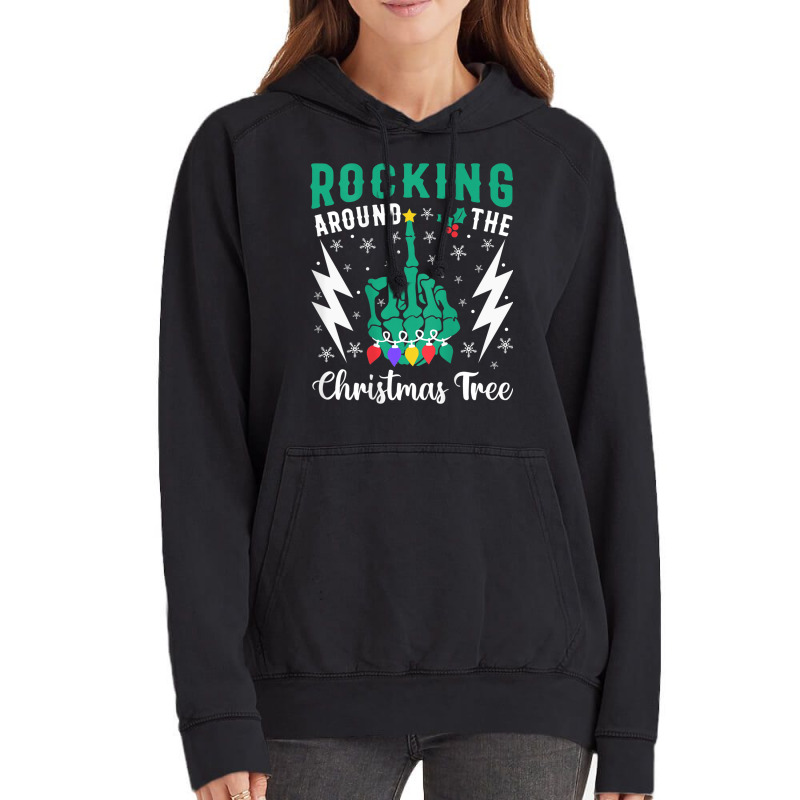 Funny Christmas Skeleton Middle Finger Quote Back Design Vintage Hoodie | Artistshot