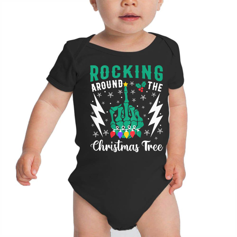 Funny Christmas Skeleton Middle Finger Quote Back Design Baby Bodysuit | Artistshot