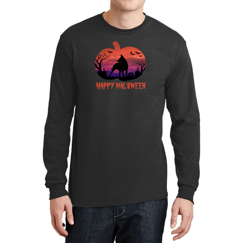 Happy Mal'oween - Belgian Malinois Halloween Dog Gift Long Sleeve Shirts by KennethSteele | Artistshot