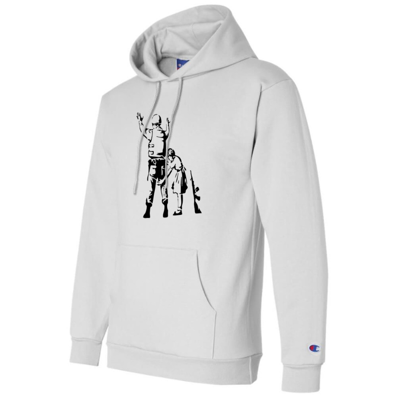 Banksy-girl-searching-soldier Champion Hoodie | Artistshot