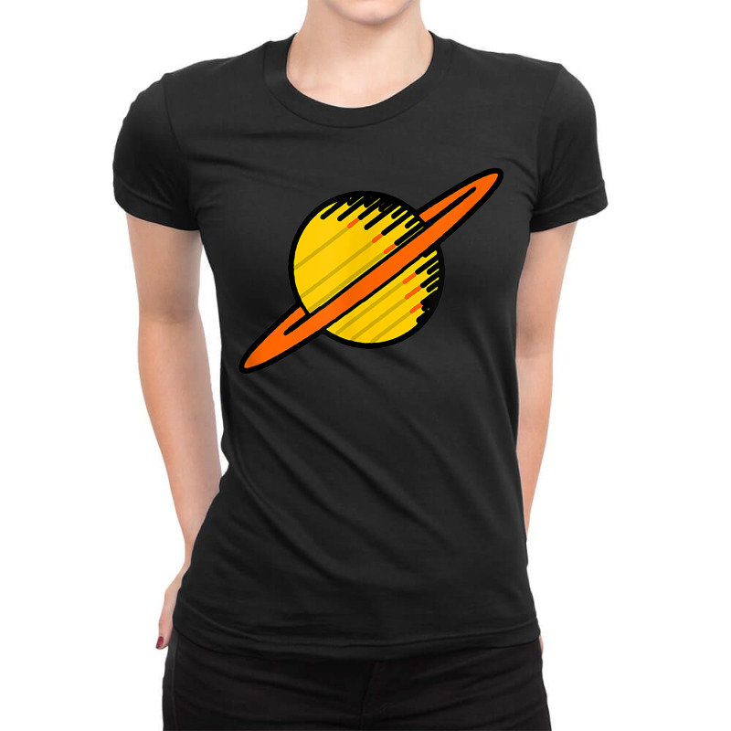 Simple Retro Cartoon Saturn Space Sci Fi Ladies Fitted T-Shirt by August | Artistshot