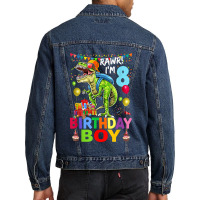 Rawr! I'm 8 Birthday Boy Dinosaur T-rex Themed 8th Birthday Men Denim Jacket | Artistshot