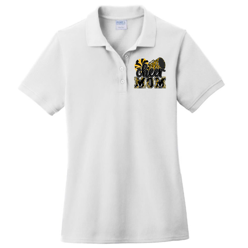 Cheer Mom Black Gold Leopard Cheer Poms & Megaphone T Shirt Ladies Polo Shirt by cm-arts | Artistshot