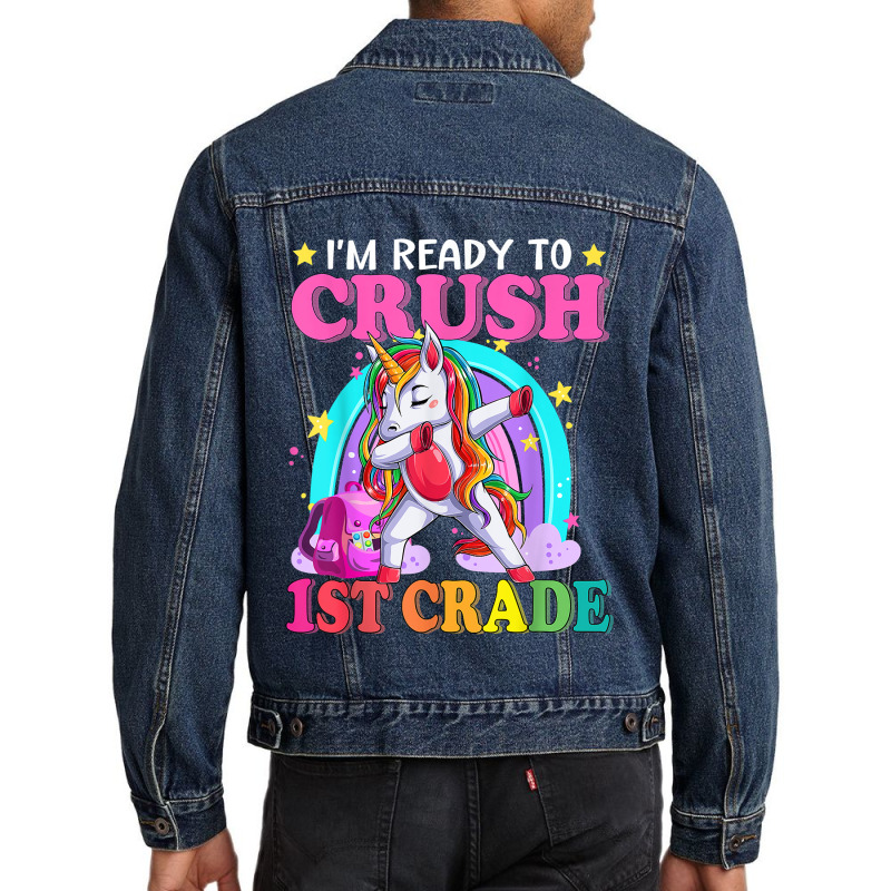 Ready To Crush 1st Grade Unicorn School Girl Men Denim Jacket | Artistshot