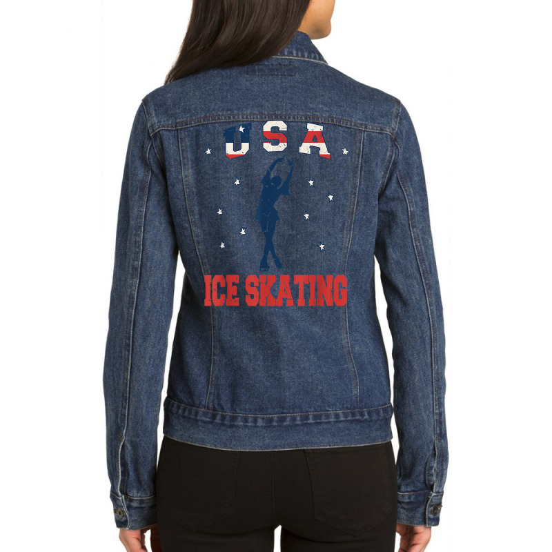 Usa Ice Skating Dance Support T Shirt Ladies Denim Jacket by cm-arts | Artistshot