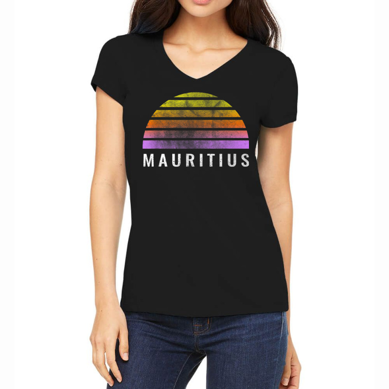 Throwback Sunset Vintage Mauritius Shirt Women's V-Neck T-Shirt by cm-arts | Artistshot