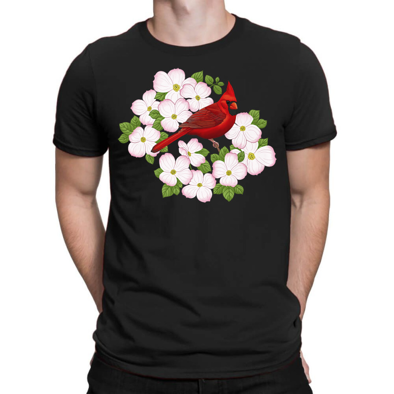 Red Cardinal Bird & Pink Dogwood Flower T-shirt | Artistshot