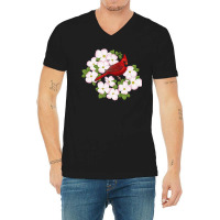 Red Cardinal Bird & Pink Dogwood Flower V-neck Tee | Artistshot