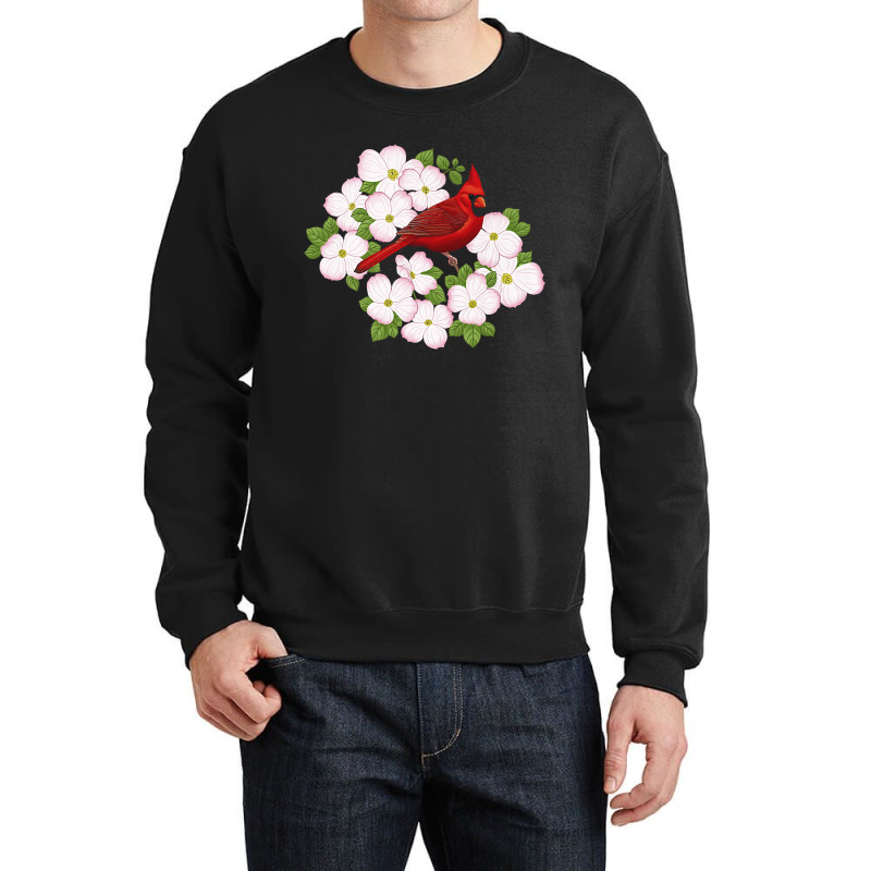 Red Cardinal Bird & Pink Dogwood Flower Crewneck Sweatshirt | Artistshot