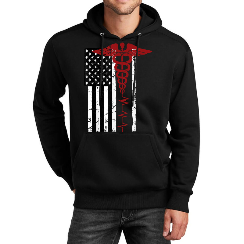 Usa Flag Medical Symbol Black Patriotic Caduceus Nurse Gift Unisex Hoodie | Artistshot