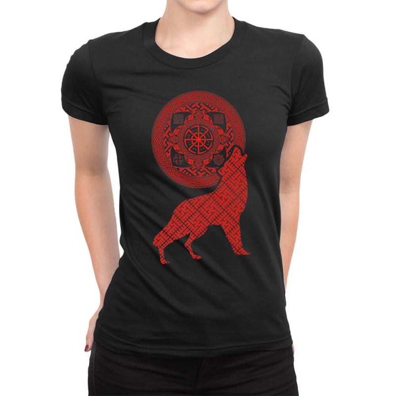 Svetoch Double Kolovrat Slavic God Symbol With Wolf Premium T Shirt Ladies Fitted T-Shirt by cm-arts | Artistshot