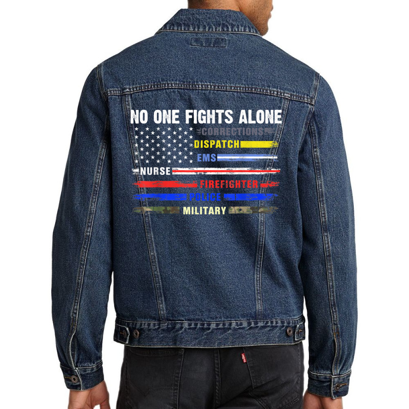 No-one Fight Alone First-responder Heroes Usa American Flag Men Denim Jacket by ToraHernton | Artistshot