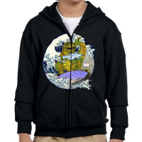 Surfing T-rex With A Gun, Surfing T-rex, Gigantic Surfing T-rex, Surfi Youth Zipper Hoodie | Artistshot