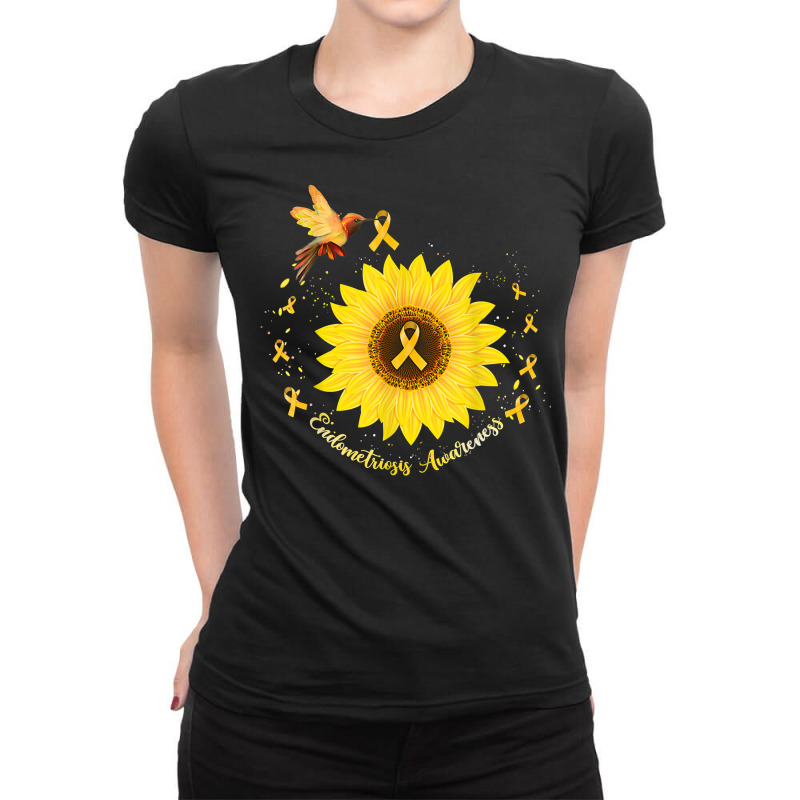 Hummingbird Sunflower Yellow Ribbon Endometriosis Awareness T Shirt Ladies Fitted T-Shirt by cm-arts | Artistshot