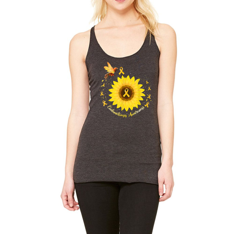 Hummingbird Sunflower Yellow Ribbon Endometriosis Awareness T Shirt Racerback Tank by cm-arts | Artistshot