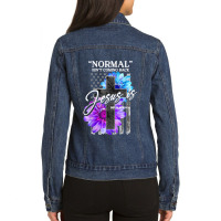 Normal Isn't Coming Back But Jesus Is Revelation 14 Usa Flag Ladies Denim Jacket | Artistshot