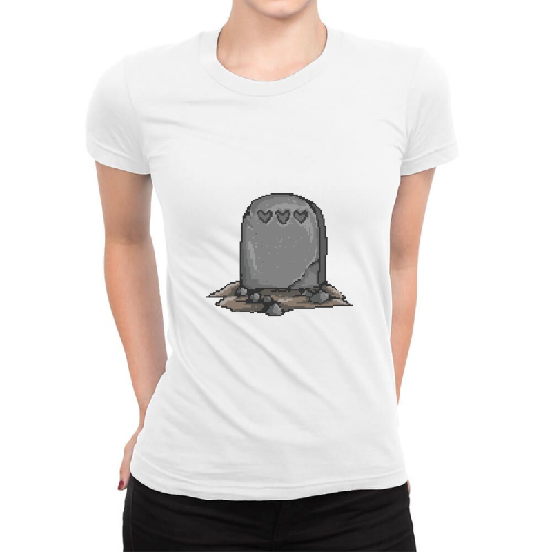 Headstone With Hearts Pixel Art Headstone Ladies Fitted T-Shirt by hatetheme | Artistshot