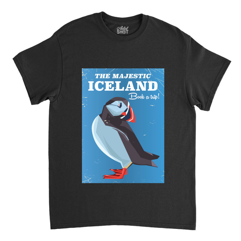 Majestic Iceland Puffin Vintage Travel Poster Classic T-shirt by KennethSteele | Artistshot