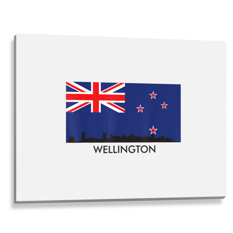 Wellington Skyline New Zealand Flag T Shirt Metal Print Horizontal | Artistshot