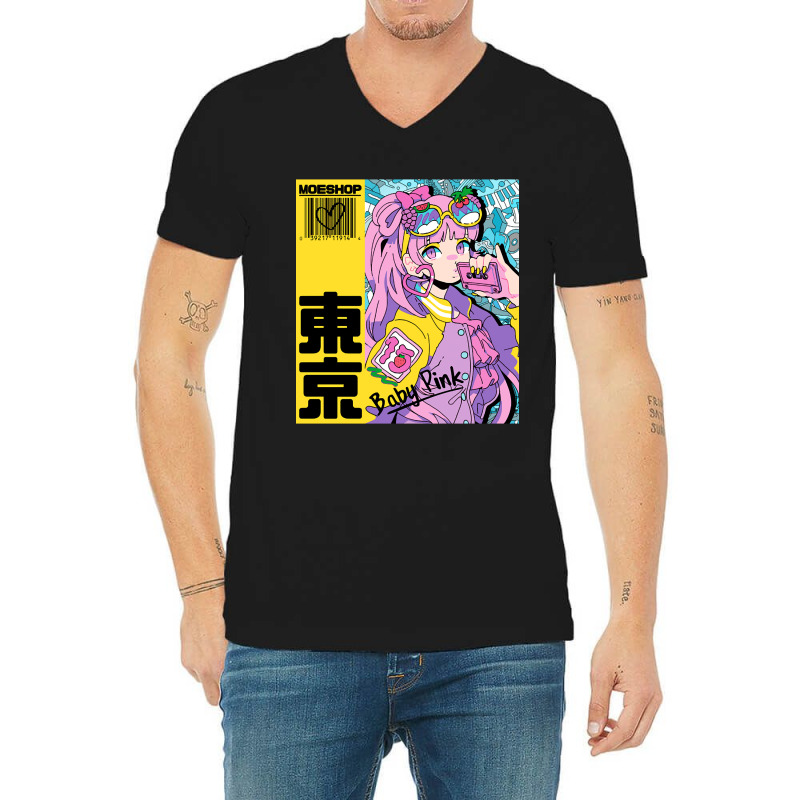 Anime Girl Pink V-Neck Tee by King Davila | Artistshot