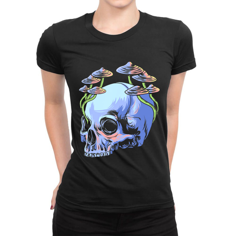 Skull Morel Mushrooms Mycologist Goth Mushroom Emo Ladies Fitted T-Shirt by Kosdapen517 | Artistshot