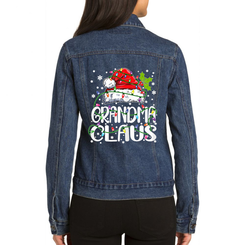 Womens Grandma Claus Christmas Lights Pajama Family Matching Ladies Denim Jacket by MICHAELFRANCISSMITH | Artistshot