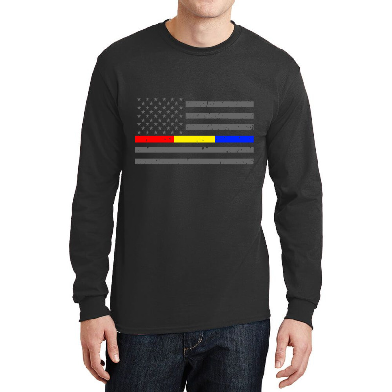 Thin Red Gold Blue Line Flag Emergency Services Sweatshirt Long Sleeve Shirts | Artistshot