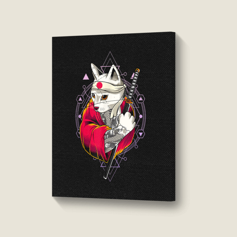 Pagan Occult Japan Flag Kawaii Anime Cat Samurai Pastel Goth Portrait Canvas Print | Artistshot