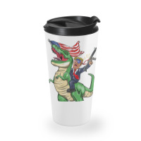 Machine Gun Trump On T Rex Dinosaur With American Flag Travel Mug | Artistshot