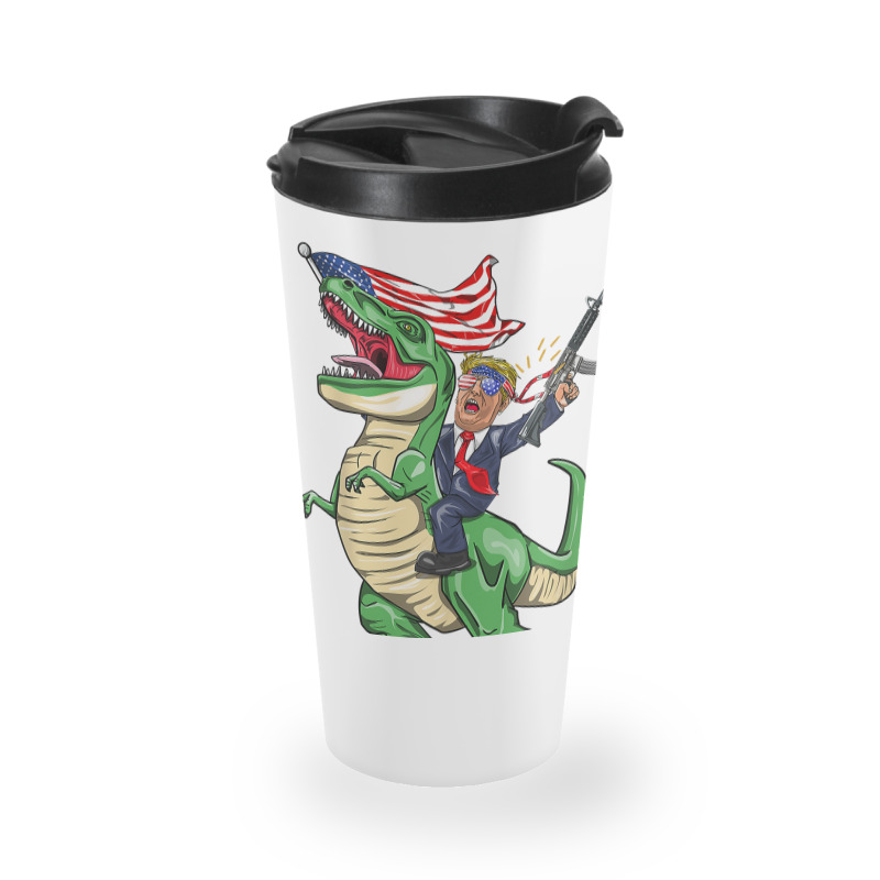 Machine Gun Trump On T Rex Dinosaur With American Flag Travel Mug | Artistshot