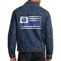 Vintage Usa American Flag Proud To Be A Us Space Force Dad Men Denim Jacket | Artistshot