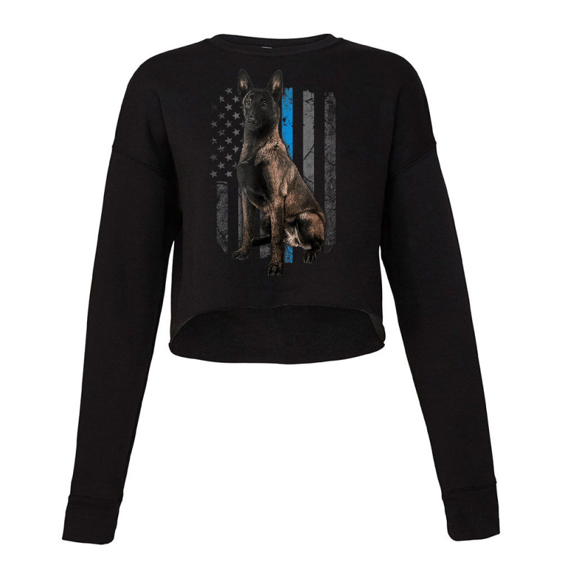 Thin Blue Line American Flag Belgian Malinois Police Dog Cropped Sweater by ElliottHamacher | Artistshot