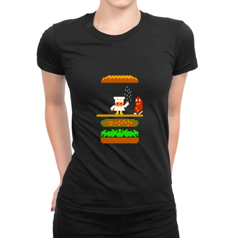 Burger Time Retro 80's Arcade Game Design Ladies Fitted T-Shirt by cm-arts | Artistshot