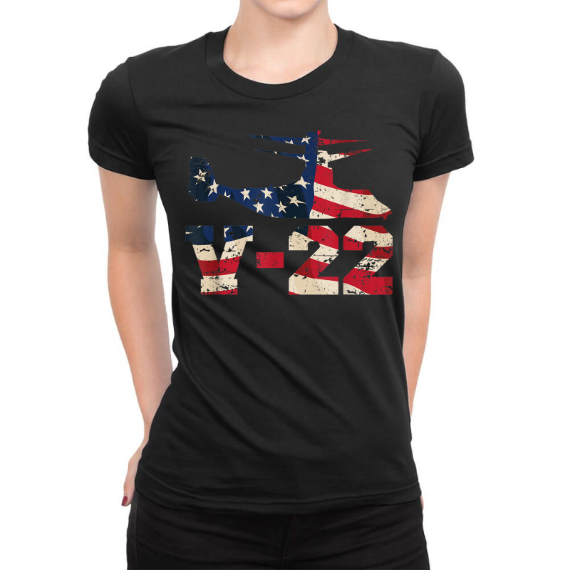 V 22 Osprey Military Aircraft Distressed Usa Flag Overlay T Shirt Ladies Fitted T-Shirt by cm-arts | Artistshot